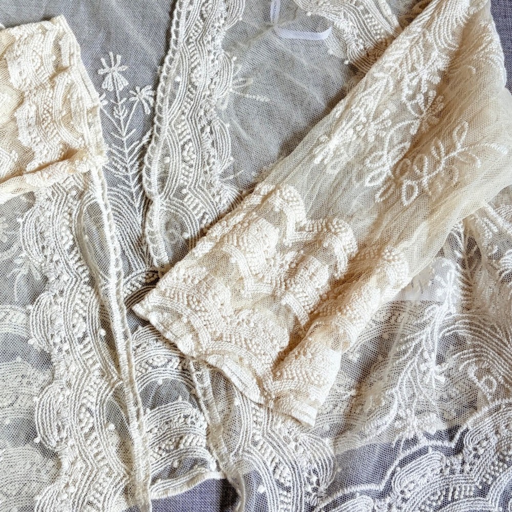 Nina Leonard Ivory Sheer Lace Open Cardigan XL Floral Feminine Romantic Coquette - Picture 2 of 10